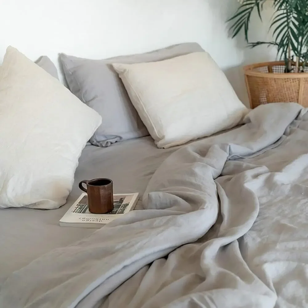Baloo Living - French Linen Duvet Cover Dove Gray Luxury Bedding Queen Flax
